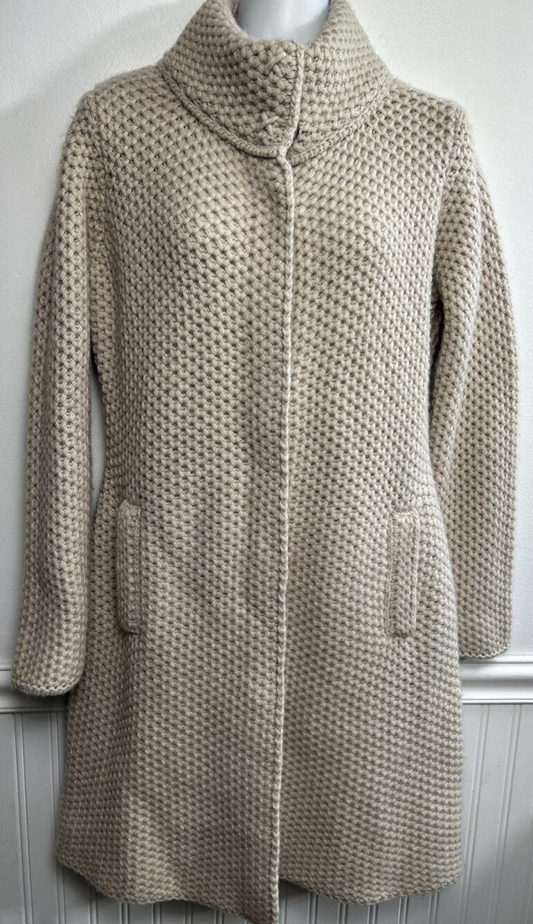 Mantovani Studio Cashmere Wool Knit Sweater Cardigan Duster M Beige Italy Chunky